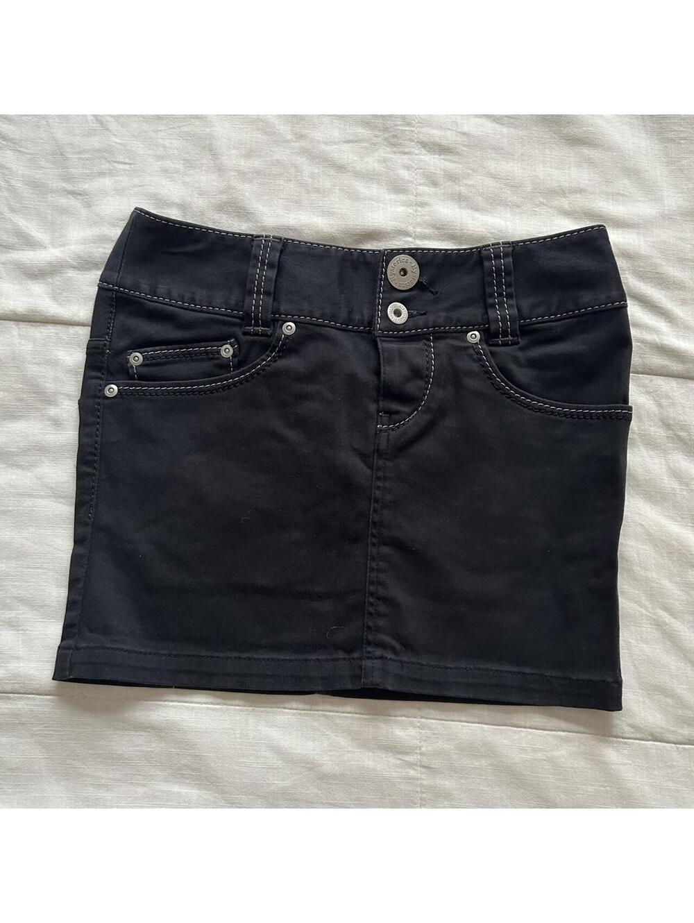 Hysteric Glamour Black Denim Low Rise Double Button Mini Skirt Size XS